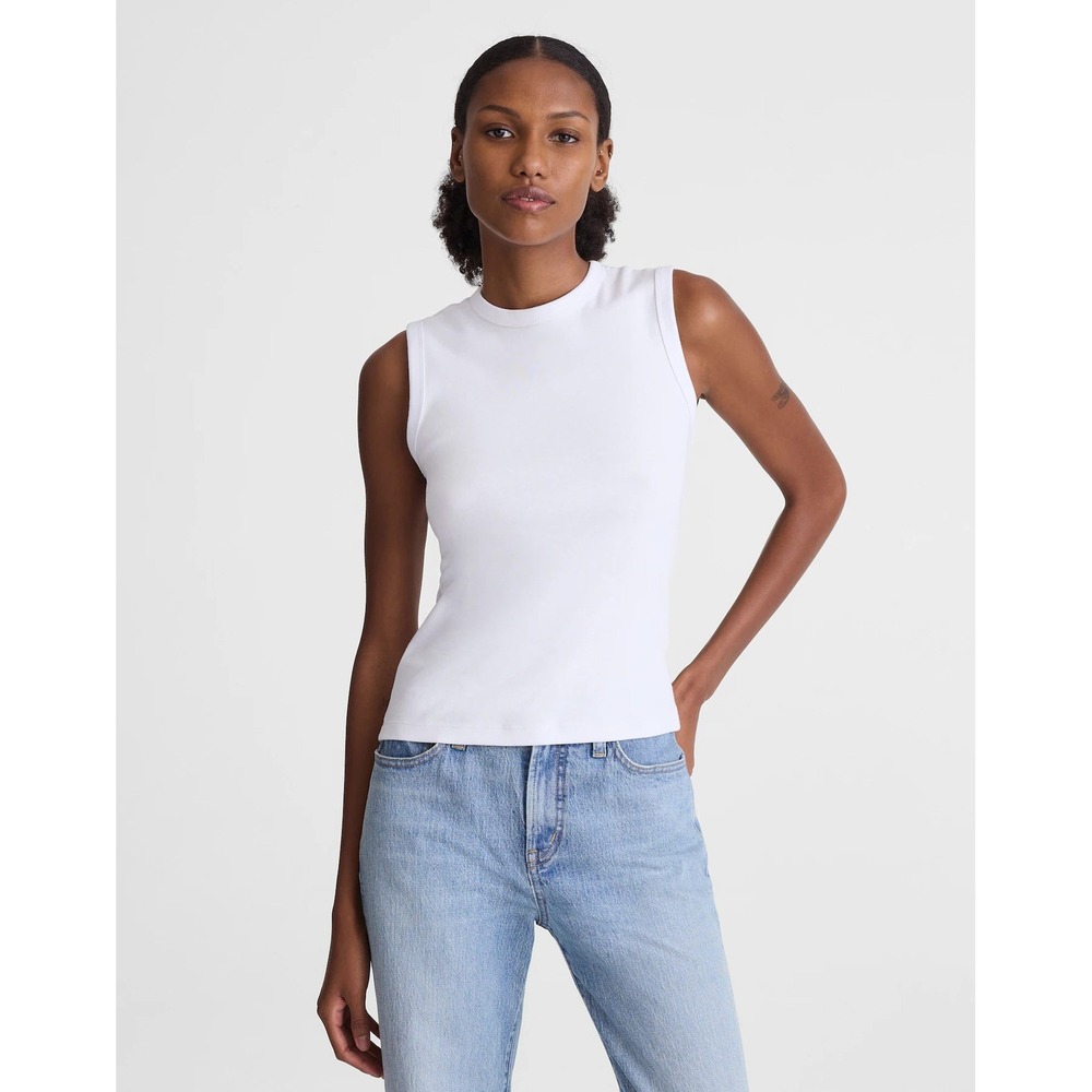 Madewell Bright White Sleeveless Ribbed Crewneck Top NZ781 Womens XS New